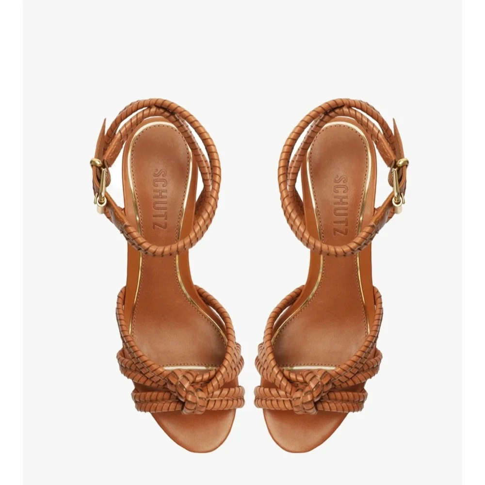 SCHUTZ Tan Braided Leather Platform Sandal